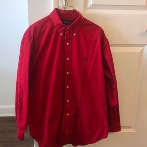 Men’s Red Polo Long Sleeve button down shirt